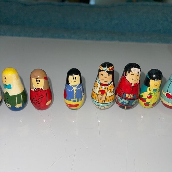 Vintage Folk Art Mini People From Around The World Multicultural Set Of 10 - Picture 8 of 9
